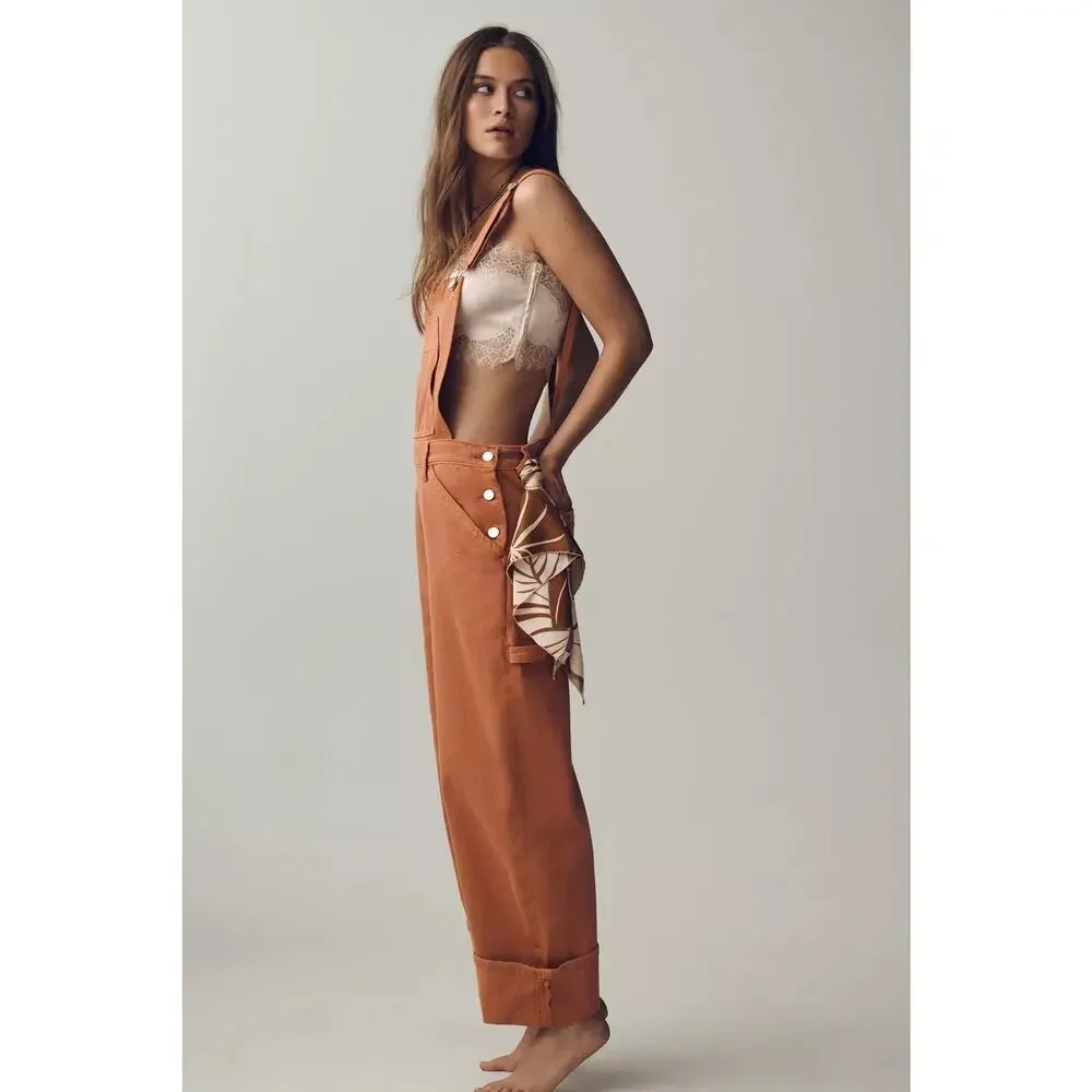 nwt ANTHROPOLOGIE PILCRO sz L Kayden Regenerative Cotton Barrel Overalls